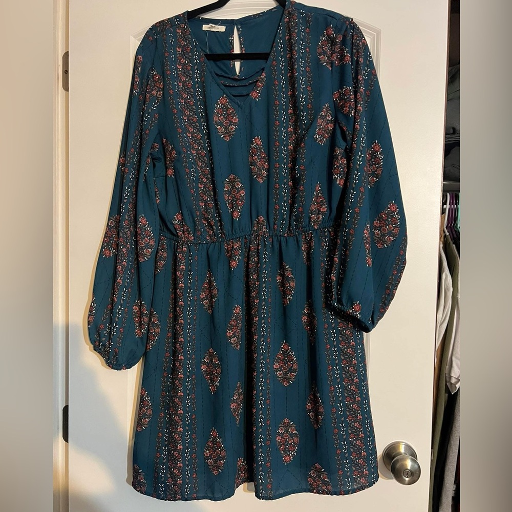 Maurice's Elegant Teal Patterned Dress